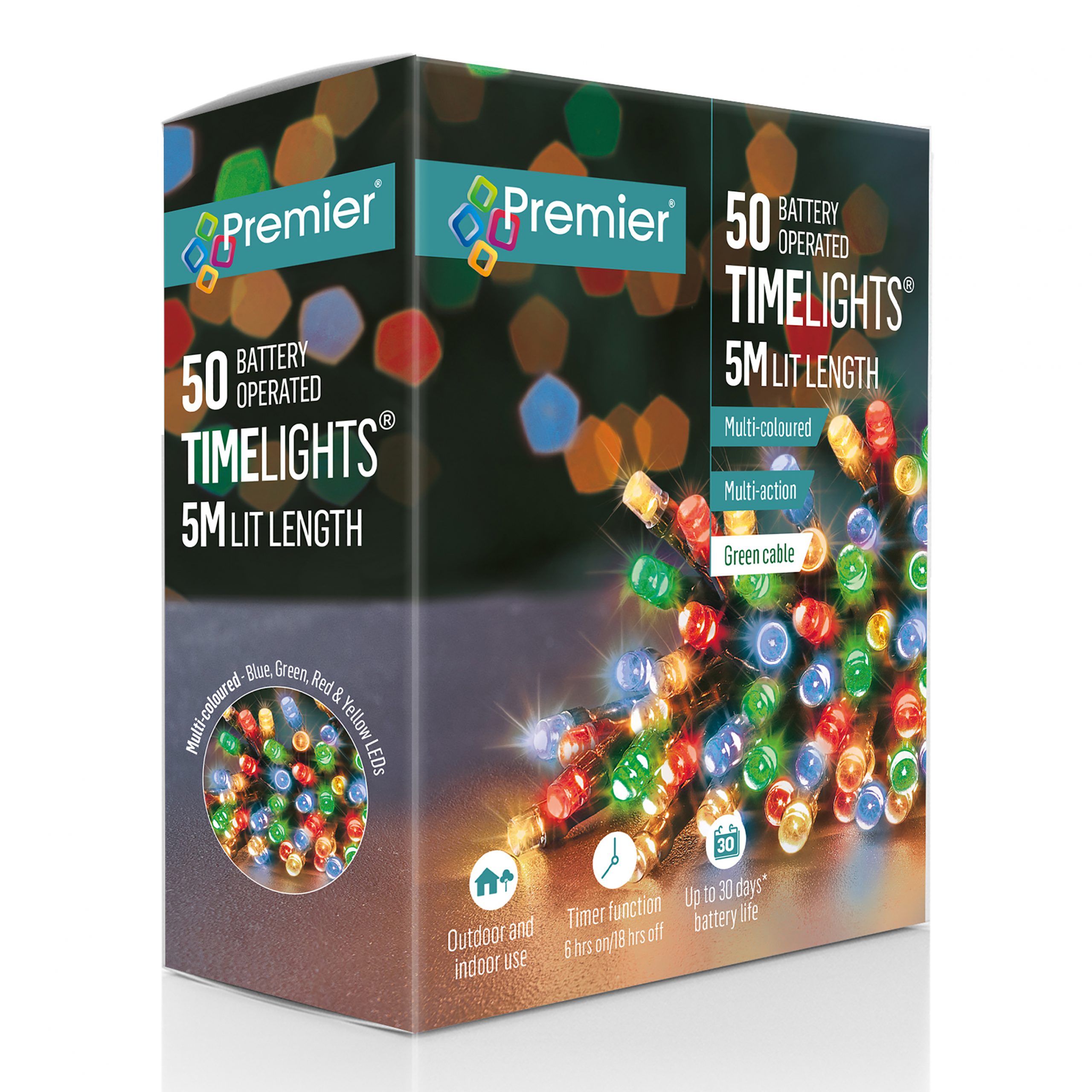 50 Battery Outdoor Timelights Multi Colour