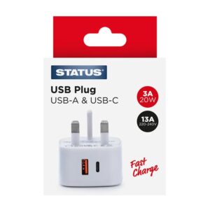 Twin USB A + C Plug With Fast Charging White